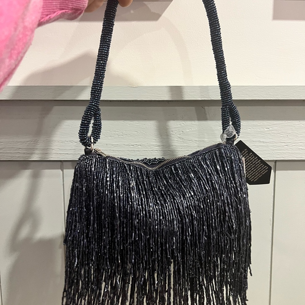 Viral Midnight Blue Beaded Fringe Bag